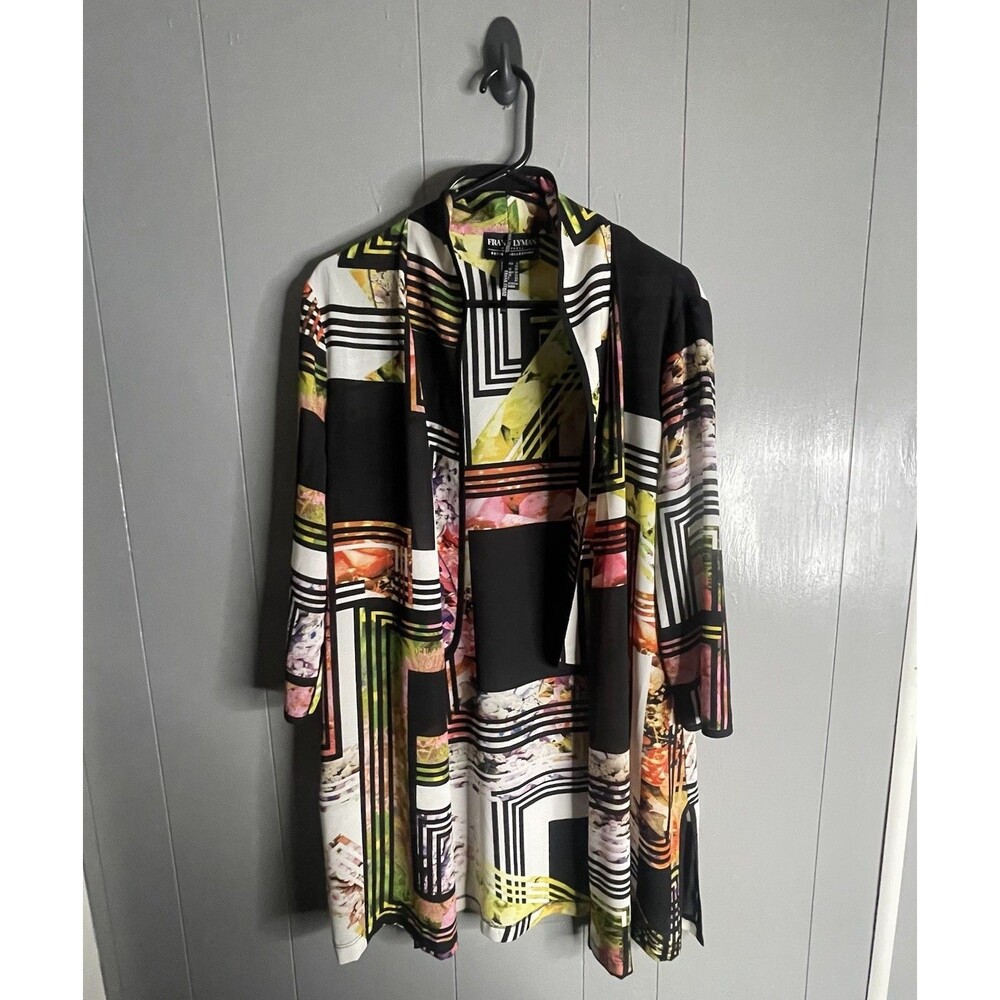 Frank Lyman Design Abstract Art Print Open Jacket Kimono Duster Womens Size 8